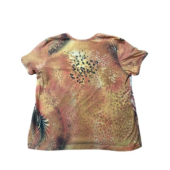 Chicos Women's Floral & Animal Print Short Sleeve Top Size XL Stretch Cotton - Picture 5 of 6